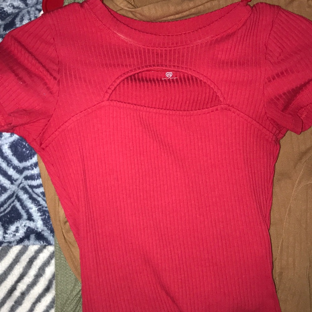cropped red slit hollister shirt